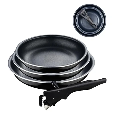 Afbeelding van BERGNER Click&amp;Cook Black Edition Set van 4 pannen 18, 20 en 24 cm + afneembare ergonomische handgreep, geperst aluminium anti aanbaklaag, voor alle soorten keukens ovens