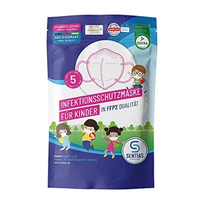 Afbeelding van Sentias 5 stuks BfArM goedgekeurde kindermaskers Made in Germany wit