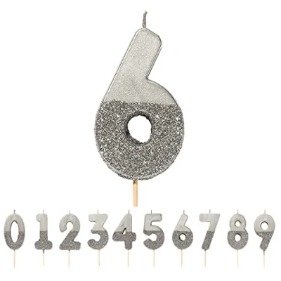 Afbeelding van Talking Tables Zilveren kaars in de vorm van een cijfer 6 met glitter, hoogwaardige taartdecoratie, mooi en fonkelend, voor kinderen, volwassenen, 16 jaar, 60 jaar
