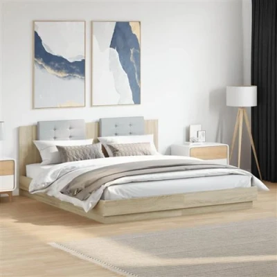 Afbeelding van vidaXL Bedframe met hoofdbord en LED sonoma eikenkleurig 200x200 cm