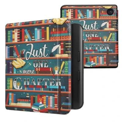 Afbeelding van kwmobile E reader hoesje geschikt voor Kobo Libra Colour hoes flip case met magnetische sluiting Ereader cover bibliotheek design in meerkleurig