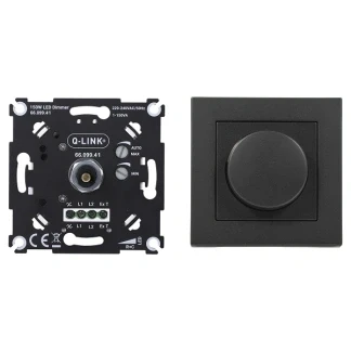 Afbeelding van Dimmer Q link (Inbouw, Draaiknop, LED, 1 tot 150 watt, Met centraalplaat, Zwart)