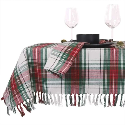 Afbeelding van Unique Living Tafelkleed Xmas Tartan 150x200cm White