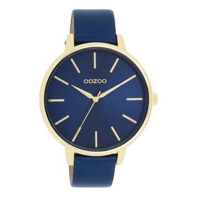 Afbeelding van OOZOO Timepieces Goudkleurige horloge met donker blauwe leren band C11292