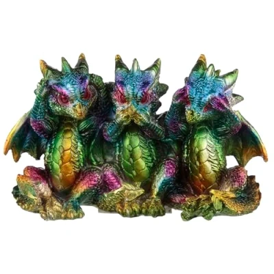 Afbeelding van Figuur in metallic kleuren iriserende draak met drie zintuigen