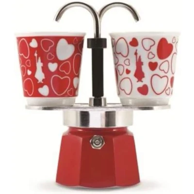 Afbeelding van Bialetti Mini Express Mokka set met 2 hartbekers 90 ml