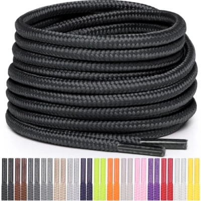 Afbeelding van Miscly Lacets Ronds pour Chaussures, Baskets et Bottes Disponibles en Plusieurs Longueurs Couleurs (Noir, 114 cm)