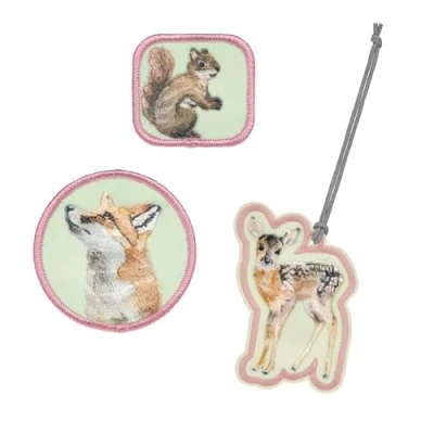 Afbeelding van LÄSSIG Set van 3 hangers en Patches met drukknop, bosmotief, Groen, patches,