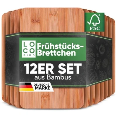 Afbeelding van Loco Bird Set van 12 snijplanken bamboe, 22 x 14 cm, keukenplank hout, antibacterieel
