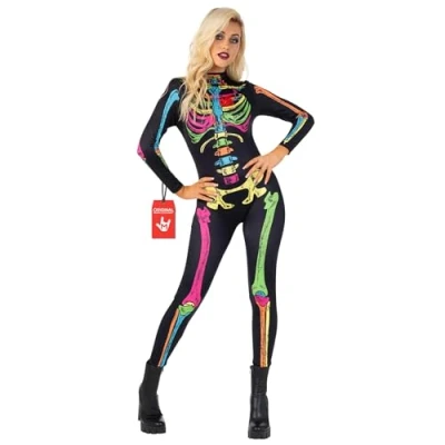 Afbeelding van Morph Skeletkostuum voor dames, Halloween kostuum, skelet, skeletkostuum, kleurrijk, maat S