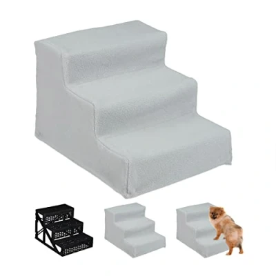 Afbeelding van Relaxdays hondentrap 3 treden trapje voor honden opstapje hond binnen hondentrapje grijs