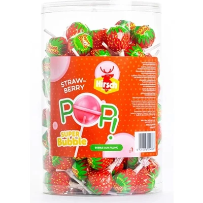Afbeelding van Hirsch Super Bubble Lolly Strawberry, 100 stuks, pot van 1,7 kg snoepgoed