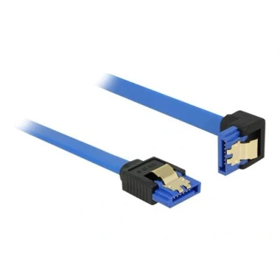 Image de Delock Câble SATA Serial ATA 150/300/600 (R) droit pour angle vers le bas 10 cm verrouillé bleu
