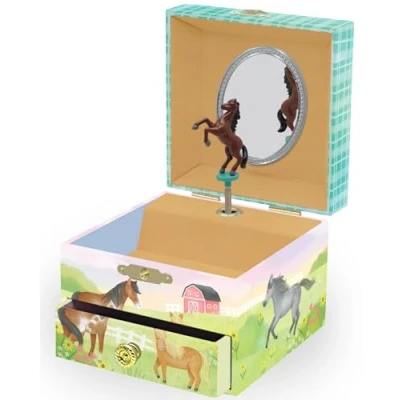 Afbeelding van Giggle &amp; Honey Juwelenkistje met muziek voor meisjes, paardenmuziekdoos kinderen spiegel, paardencadeaus kleine juwelendoos, 3 10 jaar