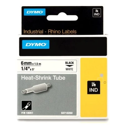Image de Dymo S0718260/18051 IND Rhino ruban d&#039;étiquettes thermorétractables 6 mm (d&#039;origine) noir sur blanc