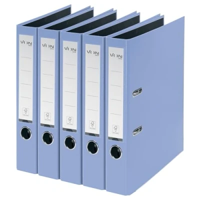 Afbeelding van VON Leitz 10561030 Lot de 5 classeurs A4 en carton avec couverture plastique Largeur dos 50 mm, pour 350 feuilles, certifié FSC, l&#039;école, l&#039;étude et la maison, bleu clair