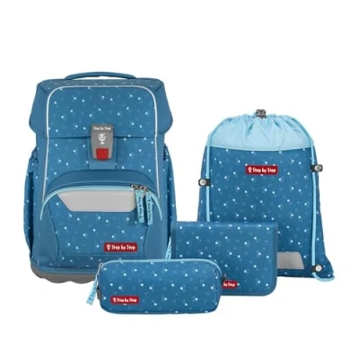 Afbeelding van Step by Schooltas Basis Schulranzen Set 4 delig Blue Hearts Blauw