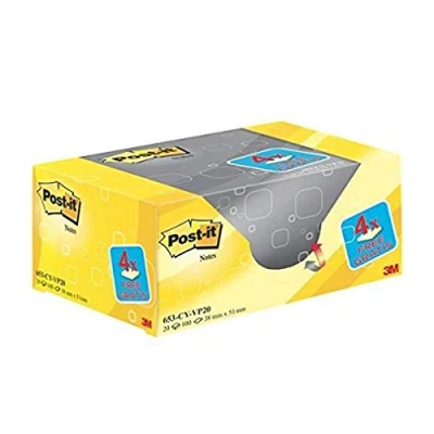 Afbeelding van Post it Notes, ft 38 x 51 mm, geel, blok van 100 vel, pak 16 + 4 gratis memoblok