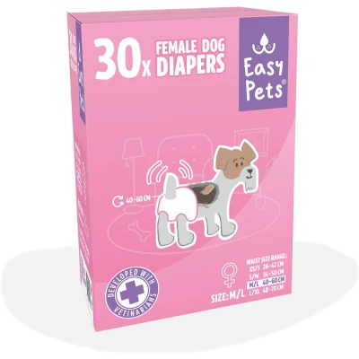 Afbeelding van Easypets Dog Diapers Female Hondenluiers Teef M/L 30 stuks Loopsheidbroekje Grootverpakking