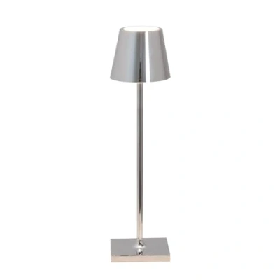 Afbeelding van Zafferano Poldina Micro tafellamp met glanzende chroom afwerking, oplaadbare en draadloze touch bediening, te gebruiken als binnenlamp, dimmer 2200 3000 K, hoogte 27,5 cm