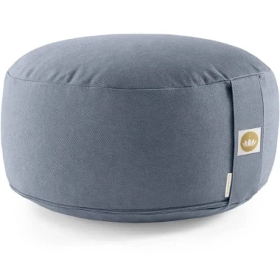 Afbeelding van yogakussen, rond meditatiekussen van biokatoen, GOTS gecertificeerd, zithoogte: 15 cm, blauw