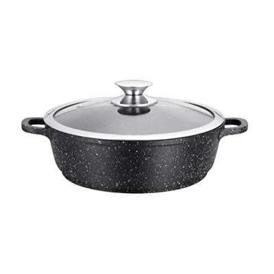 Afbeelding van Kamberg 0008042 Sauteerpan 32 cm Gegoten aluminium Steenachtige coating Glazen deksel Alle warmtebronnen inclusief inductie PFOA vrij