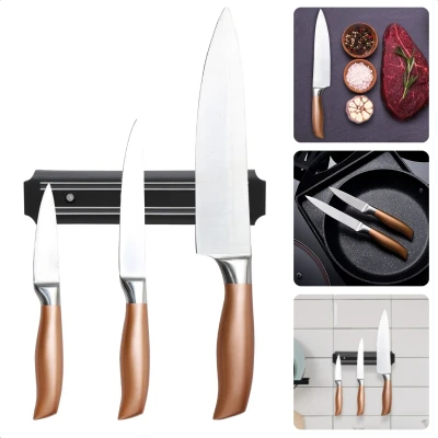 Afbeelding van Cheqo® PRO Messenset met Magneetstrip Keukenmessen Koksmessen Chefmessen 20cm Koksmes 12.5cm Officemes 8.75cm Schilmes