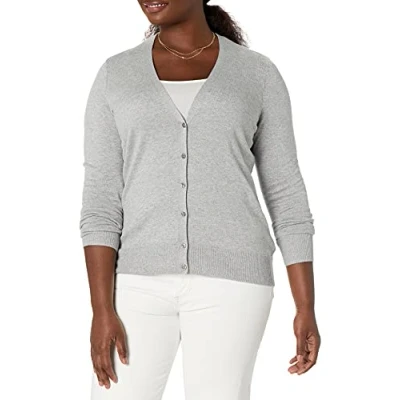Image de Amazon Essentials Cardigan léger à col en V (grande taille disponible) Kvinnors, Gris Clair Chiné, M
