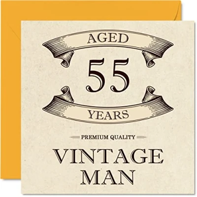 Afbeelding van Vintage verjaardagskaarten voor mannen, 55 jaar, grappige verjaardagskaart collega, vader, echtgenoot, vriend, oom, broer, 145 mm x mm,