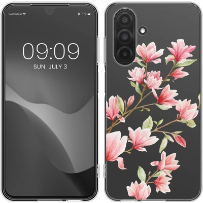 Afbeelding van kwmobile telefoonhoesje geschikt voor Samsung Galaxy A26 5G Hoesje smartphone in poederroze / wit transparant Magnolia design