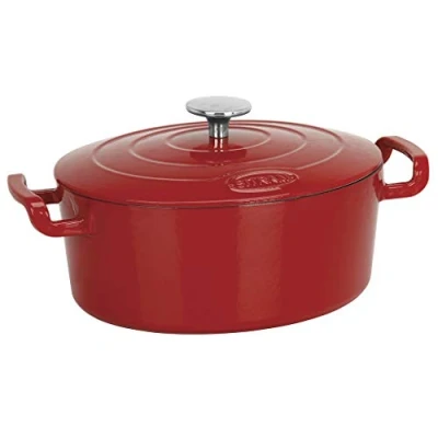 Afbeelding van Sitram 711083 Stoofpan ovaal van geëmailleerd gietijzer, 4 liter, rode buitenkant en witte binnenkant, alle warmtebronnen inclusief inductie oven