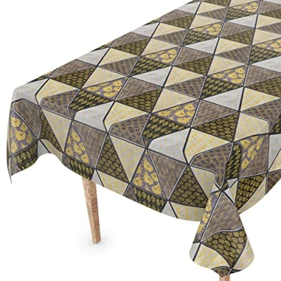 Afbeelding van Tafelzeil, afwasbaar tafellaken van oliedoek, tuintafelkleed in linnenlook, met snijrand, 200 x 140 cm, zwart/goud, onderhoudsvriendelijk