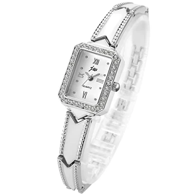 Afbeelding van JewelryWe Dameshorloge van roestvrij staal Zilver en goud met ronde wijzerplaat strass steentjes, vierkant, Klassiek