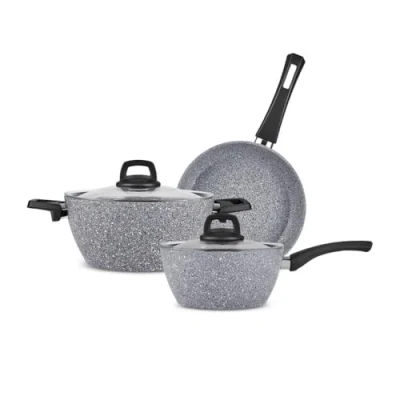 Afbeelding van Karaca Gris Biogranite 5 delig kookgerei voor inductie, pan en deksel, 24 cm, braadpan 20 grijs