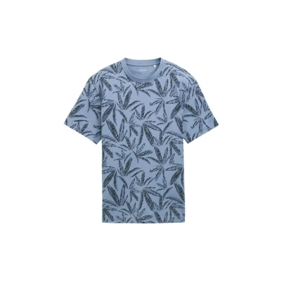 Afbeelding van TOM Tailor Tshirt print, Heren, Maat: Medium, Dove blue tonal leaf design