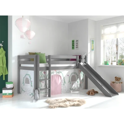 Afbeelding van LUCEVI Pino Halfhoogslaper + Ladder Glijbaan Birdy Gordijntjes Grijs 90x200 cm