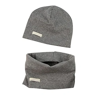 Afbeelding van LACOFIA Set van muts en sjaal voor geboorte, superzachte pet 100% katoen, kinderen, bandana sjaals gebreide mutsen baby&#039;s, Donkergrijs, 0 6 maanden