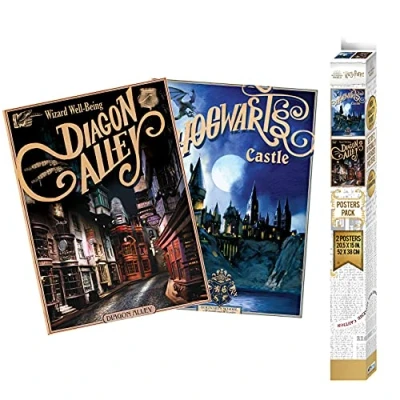Afbeelding van HARRY POTTER Retro Hogwarts &amp; Diagon Alley Set 2 posters &#039;52x38&#039;