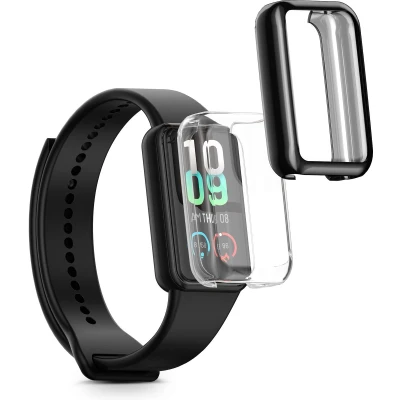 Afbeelding van kwmobile 2x smartwatch hoes geschikt voor Amazfit Band 7 hoesje Siliconen sporthorloge cover Activity tracker case in transparant / zwart