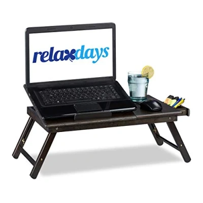 Afbeelding van Relaxdays laptoptafel van bamboe bedtafel schoottafel laptop tafel donkerbruin hout