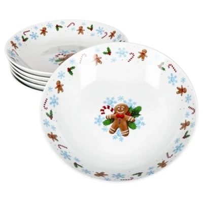 Afbeelding van MamboCat Candyman Set van 6 soepborden porselein, 400 ml, porselein voor personen, met ijsblauwe kerstdecoratie salade, soep, rijst en pasta