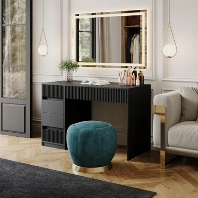 Afbeelding van Vicco Omira kaptafel zwart 120 cm met led spiegel