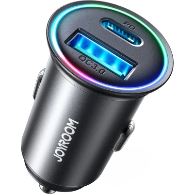 Afbeelding van Joyroom Mini Autolader Snellader USB C &amp; A 60W met LED Indicator Zwart