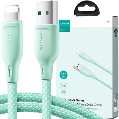 Afbeelding van Joyroom Multi Color Series SA34 AL3 USB A/Lightning 3A kabel 1m groen