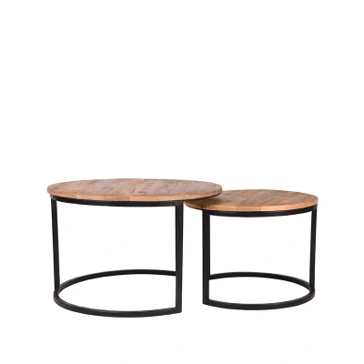 Afbeelding van Double salontafel mangohout naturel set van 2