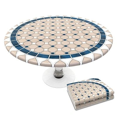 Afbeelding van VOUNOT Ronde Tafelkleed Covers Elastische Outdoor Picknick Waterdichte Tafel Cover Keramische Patroon 90 120cm