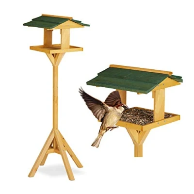 Afbeelding van Relaxdays vogelvoederhuis op paal vogelhuisje vogelhuis voederhuisje tuin hout