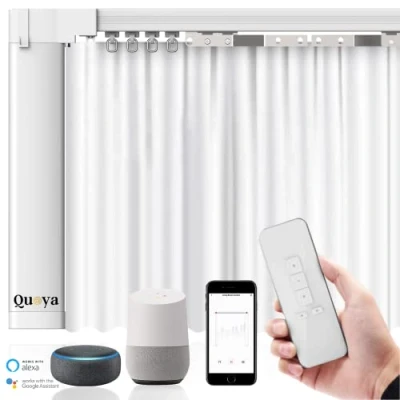 Afbeelding van Quoya QL600 Intelligent elektrisch gordijnrailsysteem, gemotoriseerd, in lengte verstelbaar (tot 5 m), afstandsbediening, spraakbediening, compatibel met Alexa, Google, Siri, Apple Watch