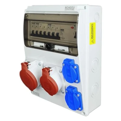 Afbeelding van RoadEu Bouwstroomverdeler CEE stopcontact 16A en 32A met 2x Schuko 230V stekkerverdeler FI schakelaar stroomonderbreker volledig bedraad