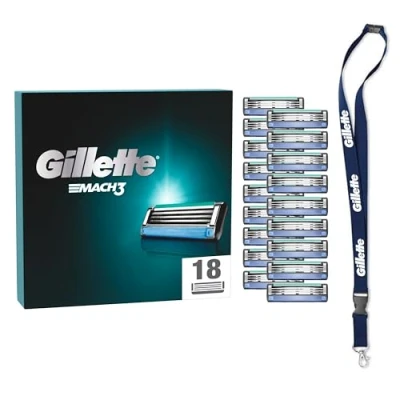 Afbeelding van Gillette Mach3 Scheermesjes, 18 reserveonderdelen (3 mesjes), beschermende microrabat, uitstekend glijden met smeerband, tot 15 scheerbeurten 1 kop + nekkoord inbegrepen